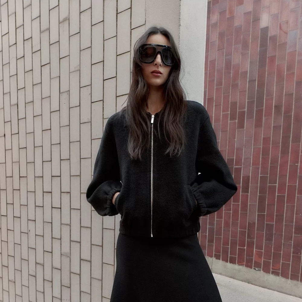 Zara black knit bomber sweater